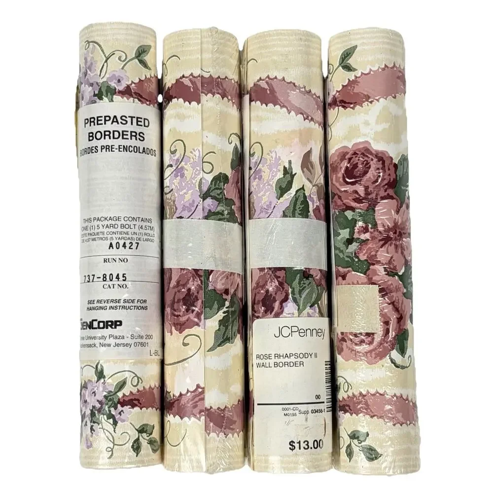 VTG JC Penney Rose Rhapsody II Wallpaper Border x4 Floral Cottagecore Sealed